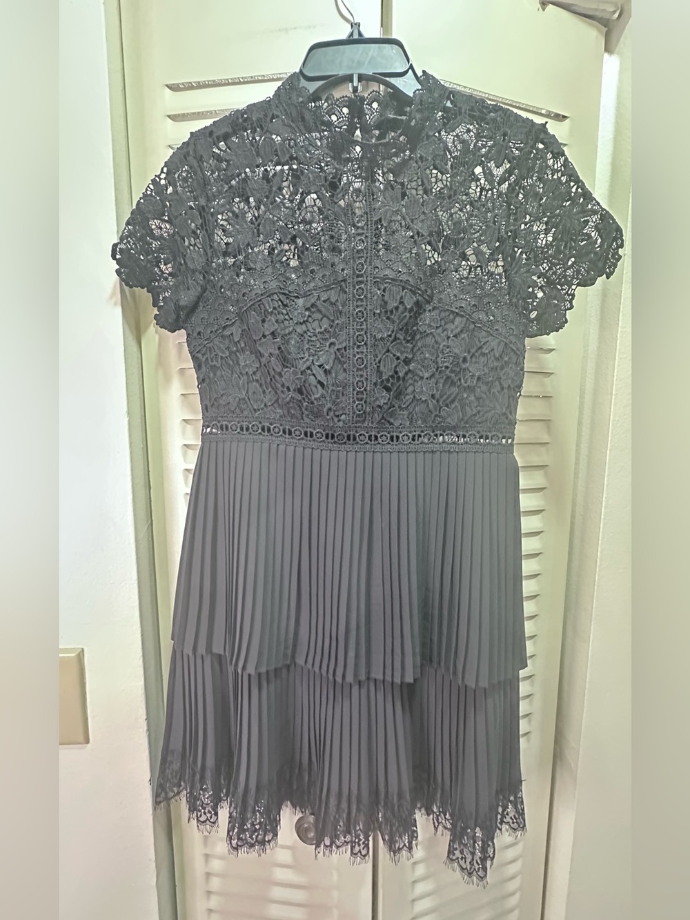 Zara Black Lace Bodice Tiered Pleated Dress